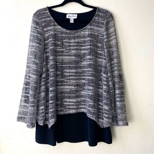 JOSEPH RIBKOFF Metallic Silver Gray & Black Layered Tunic Sweater Dressy Top,12